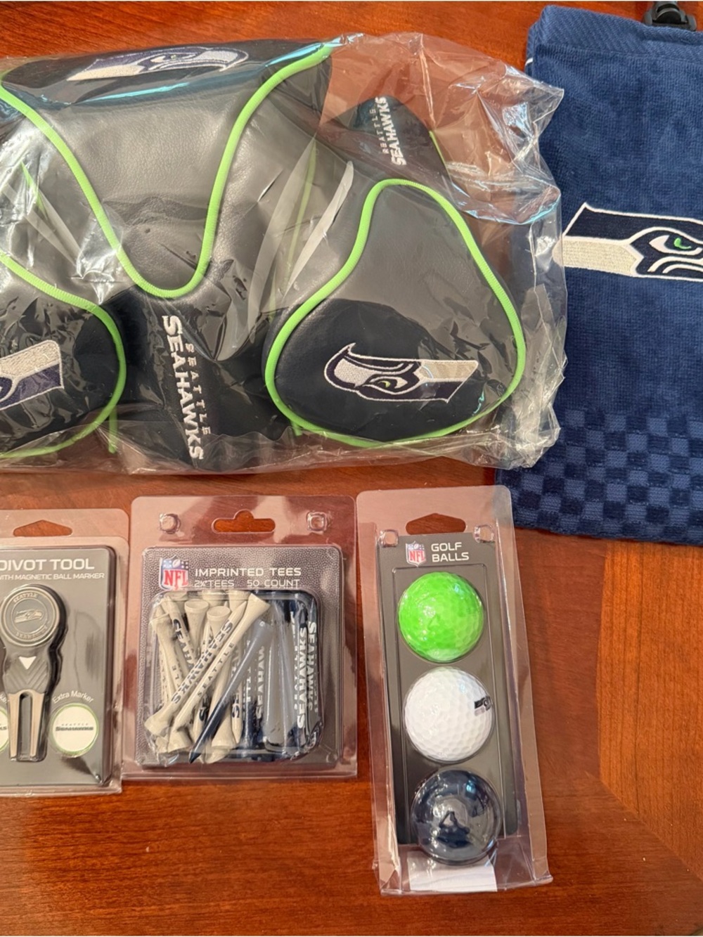 NFL Seattle Seahawks Navy and Neon Green Golf Headcover Set